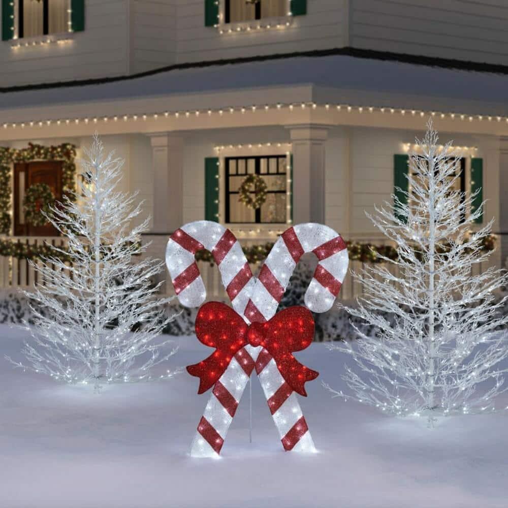 6 ft Cool White LED Candy Canes with Bow Holiday Yard Decoration