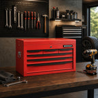 LarMetal Tool Box, Tool Box with 6 Drawers & Top Tray, Heavy-Duty Steel Tool Chest with Auto-LocDrawers and Side Handles for Gara& Workbench, Red
