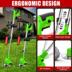 Cordless Weed Wacker with 2 Batteries, Lightweight 21V Weed Trimmer with Wheels, Electric Grass Trimmer, Adjustable Shaft Lawn Tool for Small Yard Tight Spaces