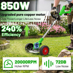 21V Electric Weed Wacker, Cordless Weed Eater Battery Powered, Lightweight Stringless Weed Trimmer with 2 Battery Operated &amp; Wheels, 4 in 1 Grass Trimmer/Brush Cutter/Lawn Edger/Mower for Garden Yard