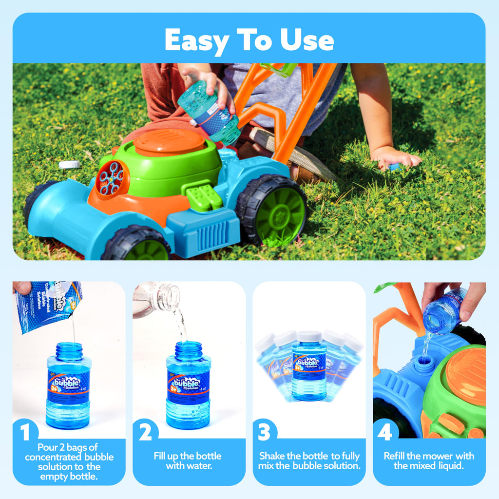 Bubble Lawn Mower Toddler Toys - Spill-Proof Bubble Machine Pretend Gardening Play Toy for A1 2 3 1-3 Year Old Baby Boys Indoor Outdoor Use, Summer Birthday Gifts (Blue)