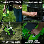 Greenworks 40V 16-Inch Cordless (2-In-1) Push Lawn Mower, 4.0Ah Battery and Char