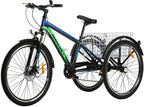 Mountain Tricycle for Adults, 3 Wheeled 7-Speed Mountain Tricycle 24 inch 26 inch Men's Women's Tricycles Cruiser Bike Featuring Disc Brakes, Cargo Basket