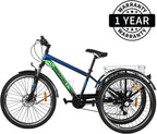 Mountain Tricycle for Adults, 3 Wheeled 7-Speed Mountain Tricycle 24 inch 26 inch Men's Women's Tricycles Cruiser Bike Featuring Disc Brakes, Cargo Basket