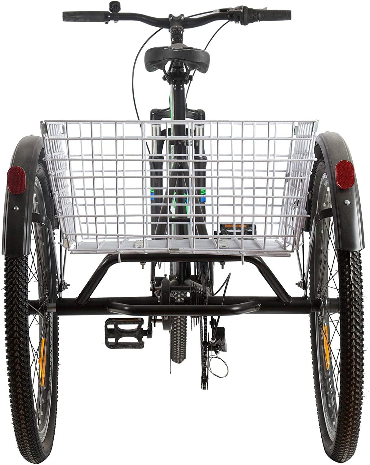 Mountain Tricycle for Adults, 3 Wheeled 7-Speed Mountain Tricycle 24 inch 26 inch Men's Women's Tricycles Cruiser Bike Featuring Disc Brakes, Cargo Basket