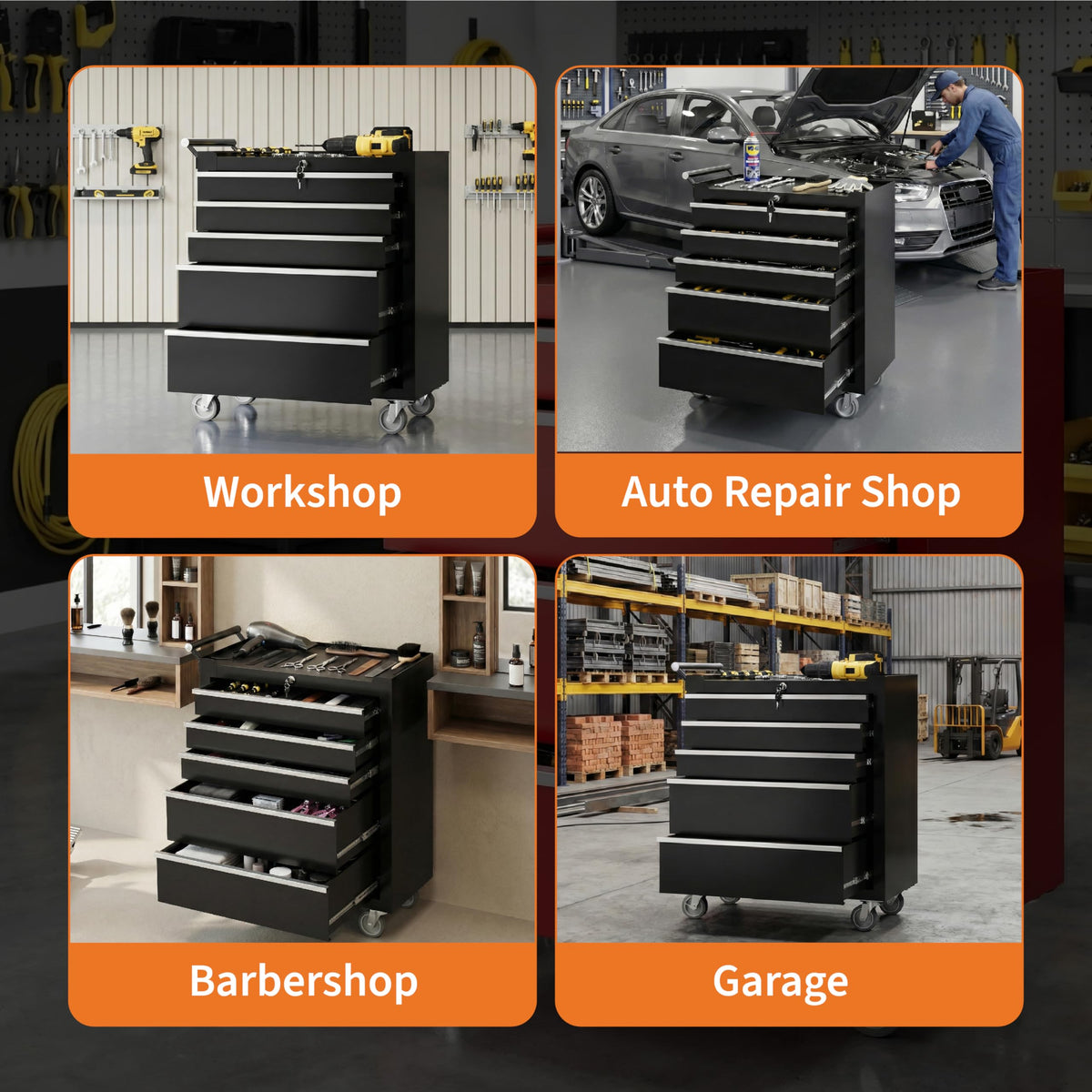 Rolling Tool Chest with Wheels, 5 Drawer Tool StoraCabinet, Portable Toolbox Organizer with Lock, Heavy Duty Tool Chest Cart for Garage, Mechanic, Workshop, Shop, Mobile Tool Organizer, Black