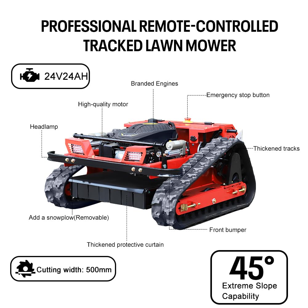 Remote Control Lawn Mower, 20 Inch Cutting Width, Adjustable Height 0.79-5.9 Inches, Track ,All-Terrain for Steep Slopes Tall Grass LarLawns