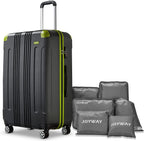 Luggage Suitcase, 7 PCS Luggage with Spinner Wheels ,28 inch Suitcase with TSA Lock, Large Hardside Luggage (Black/Green, 28")