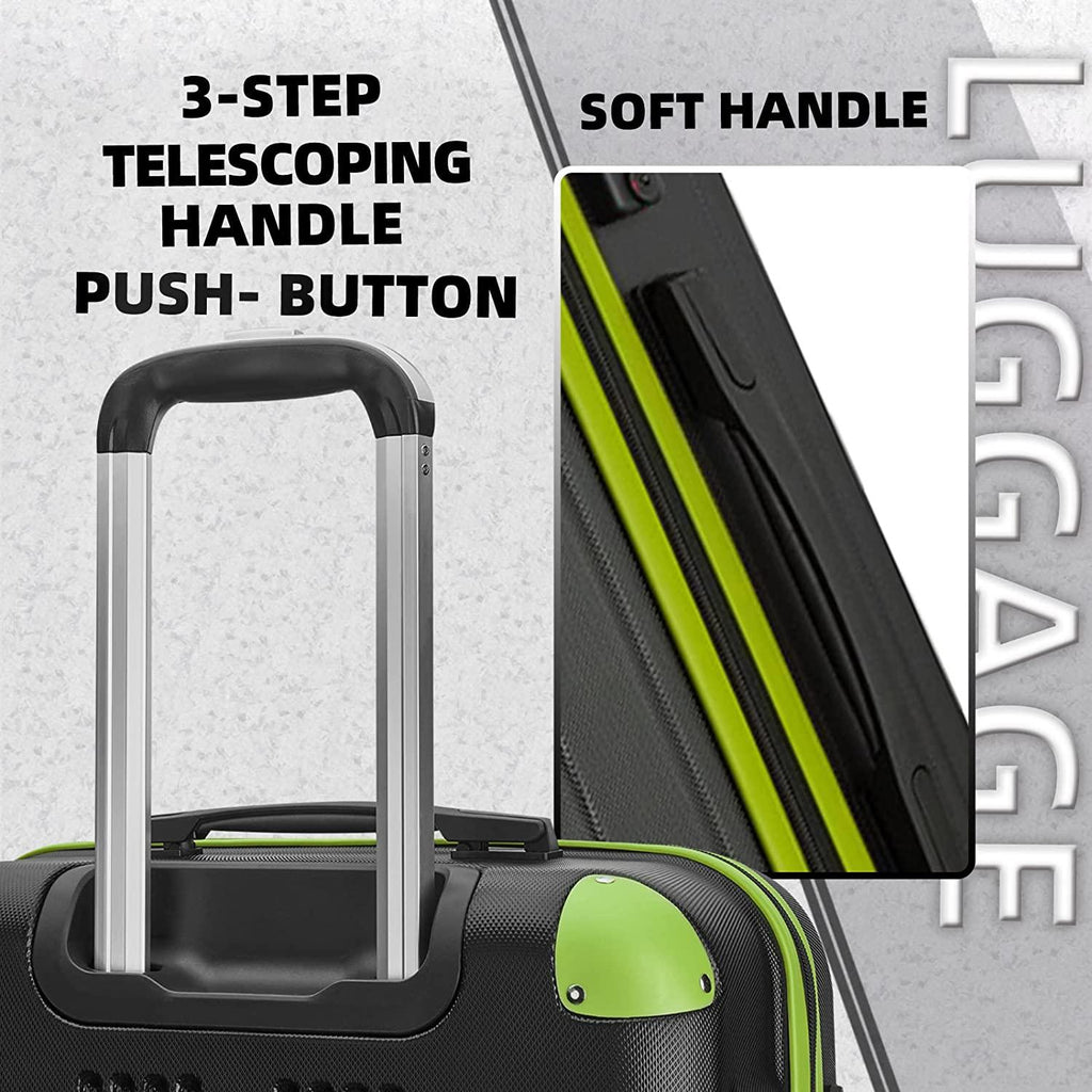 Luggage Suitcase, 7 PCS Luggage with Spinner Wheels ,28 inch Suitcase with TSA Lock, Large Hardside Luggage (Black/Green, 28")