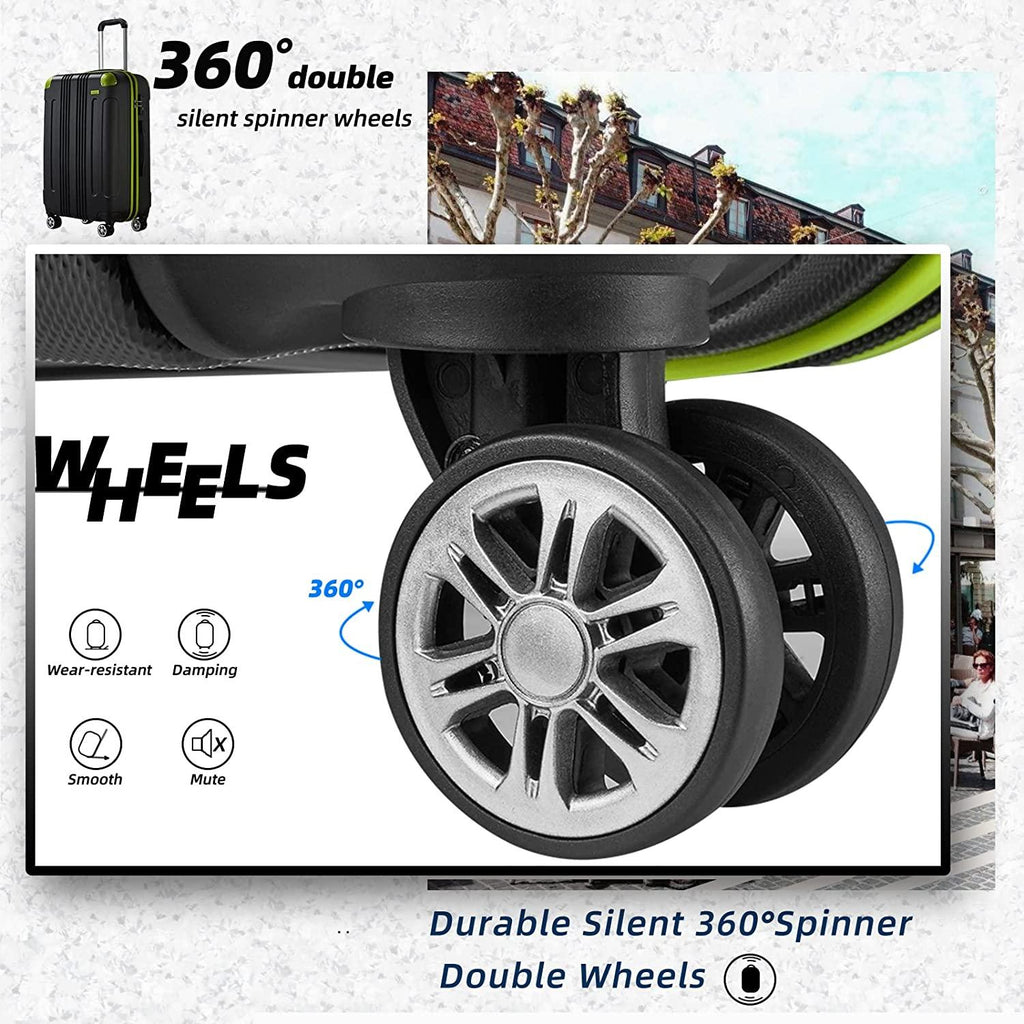Luggage Suitcase, 7 PCS Luggage with Spinner Wheels ,28 inch Suitcase with TSA Lock, Large Hardside Luggage (Black/Green, 28")