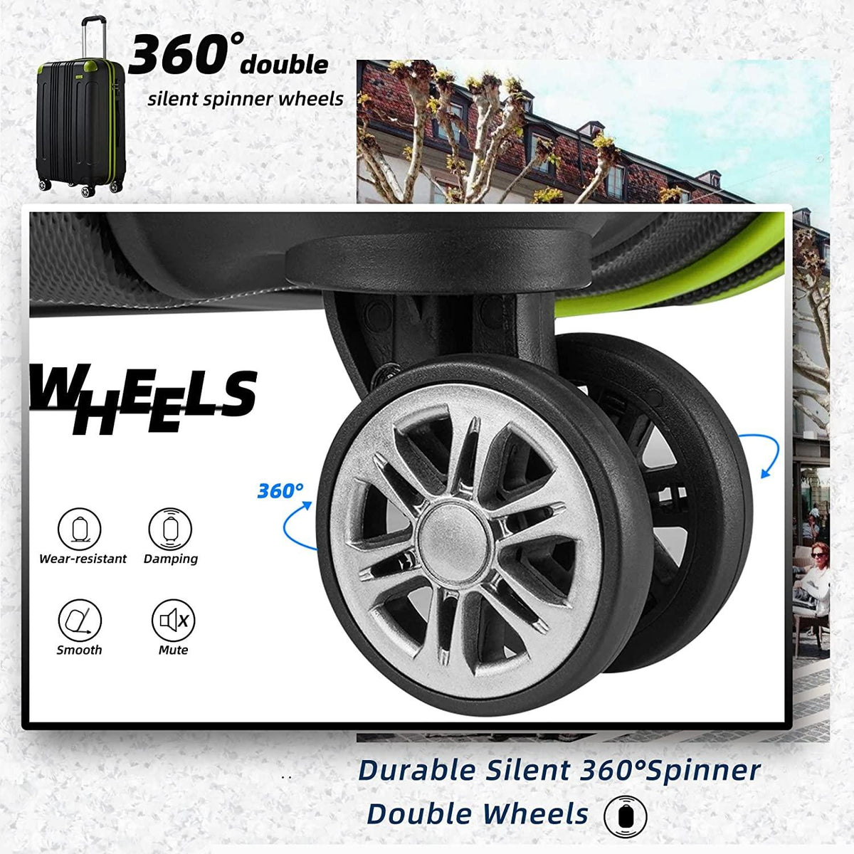 Luggage Suitcase, 7 PCS Luggage with Spinner Wheels ,28 inch Suitcase with TSA Lock, Large Hardside Luggage (Black/Green, 28")
