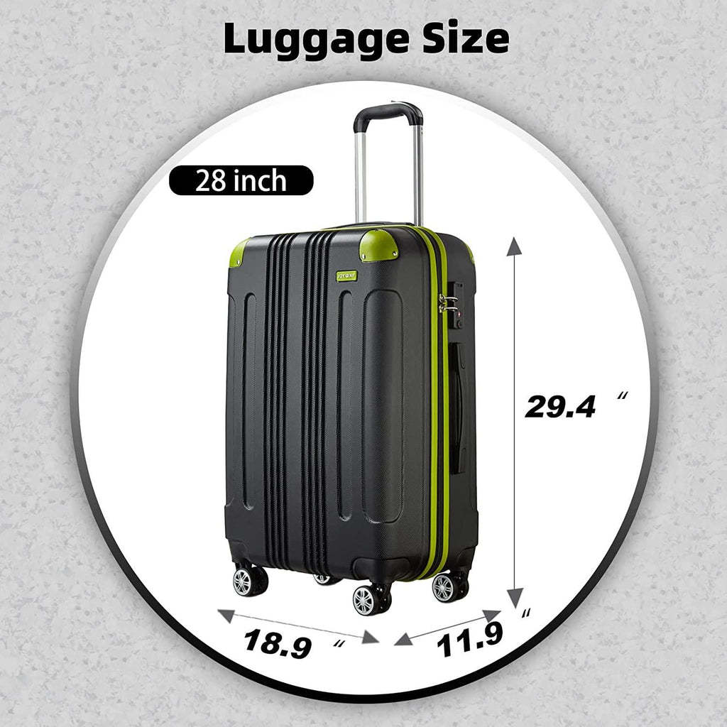 Luggage Suitcase, 7 PCS Luggage with Spinner Wheels ,28 inch Suitcase with TSA Lock, Large Hardside Luggage (Black/Green, 28")