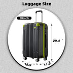 Luggage Suitcase, 7 PCS Luggage with Spinner Wheels ,28 inch Suitcase with TSA Lock, Large Hardside Luggage (Black/Green, 28")