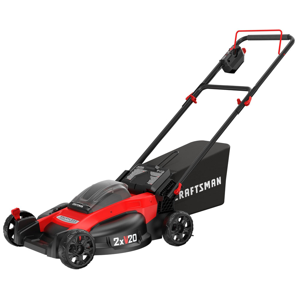 V20 20 in Lawn Mower, 2 x 5Ah Batteries and 2 Chargers Included, High Effeciency Brushless Motor, Push Mower, Up to 50 Min of Runtime, Lightweight, Grass Bag, Low Profile (CMCMW220P2)