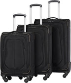Luggage Set Softshell Lightweight Suitcase with Spinner Wheels, 3 piece Set(20/24/28in) (All Black)