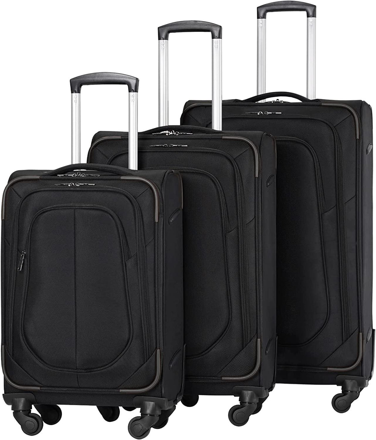 Luggage Set Softshell Lightweight Suitcase with Spinner Wheels, 3 piece Set(20/24/28in) (All Black)