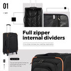 Luggage Set Softshell Lightweight Suitcase with Spinner Wheels, 3 piece Set(20/24/28in) (All Black)