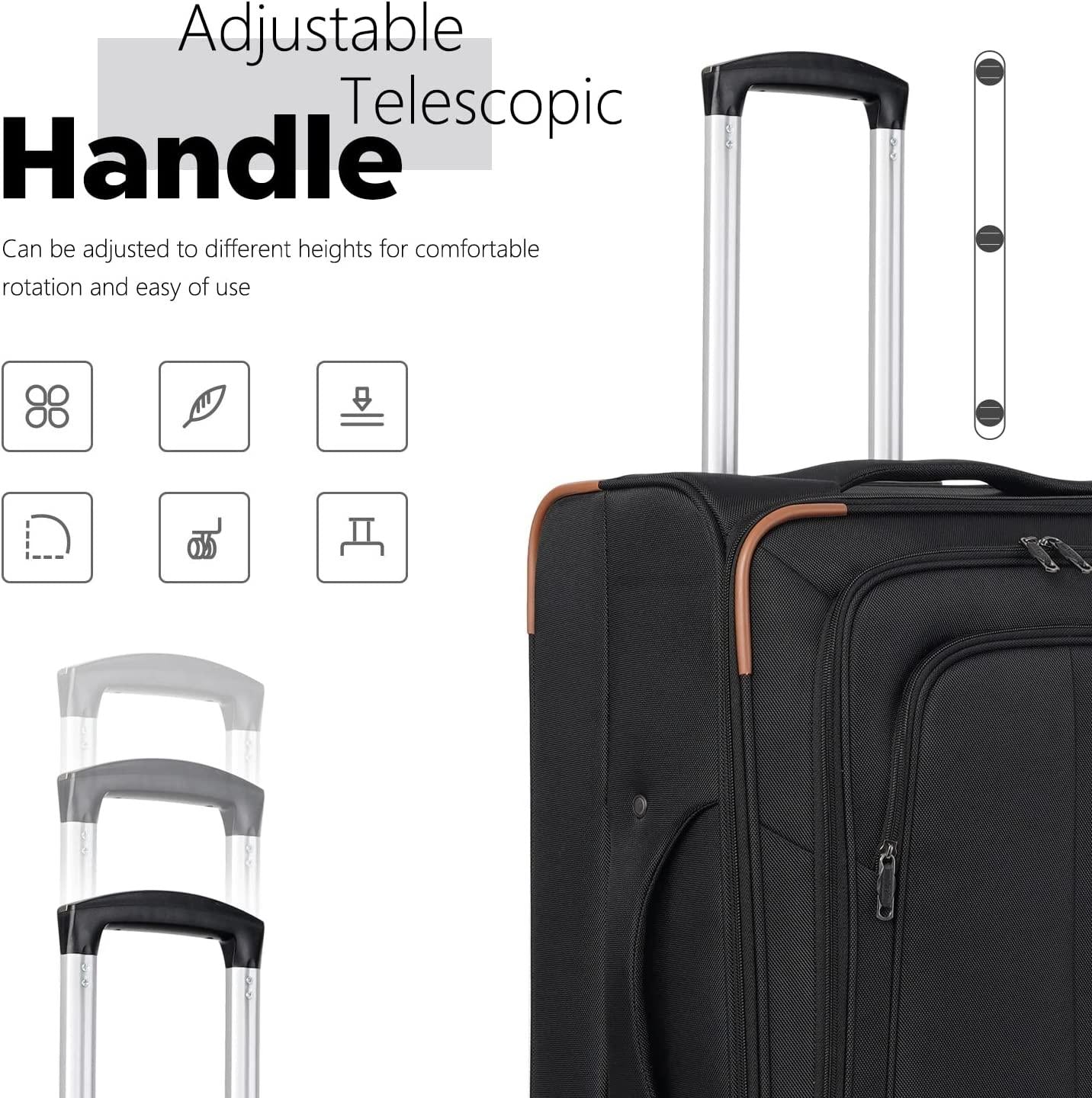 Luggage Set Softshell Lightweight Suitcase with Spinner Wheels, 3 piece Set(20/24/28in) (All Black)