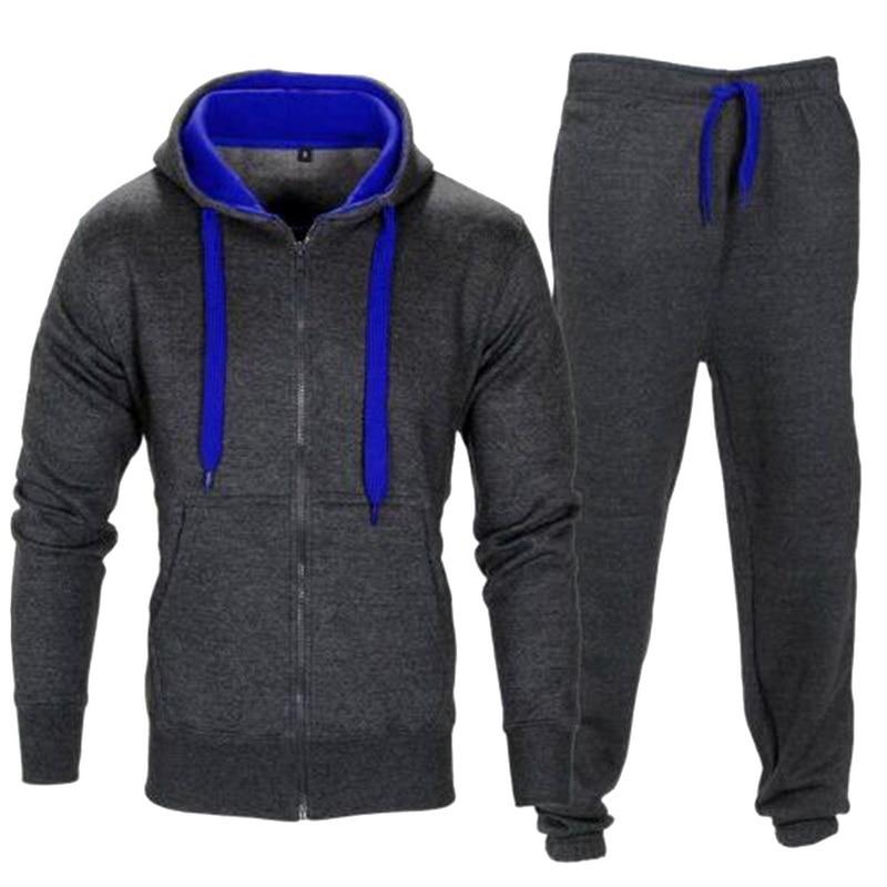 Tracksuit Men 2021 Autumn Sportwear Fashion Mens Hip Hop Set 2PC Zipper Hooded Sweatshirt Jacket+Pant Suit