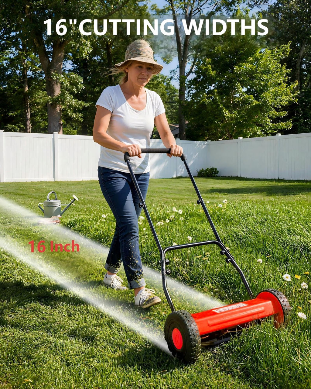 14-Inch Hand Push Reel Lawn Mower, 5-Blade Manual Push Lawnmower, 0.4-4" Adjustable Cutting Height, Lightweight for Small/Medium Yards, Easy Assembly, Compact &amp; Quiet, Red