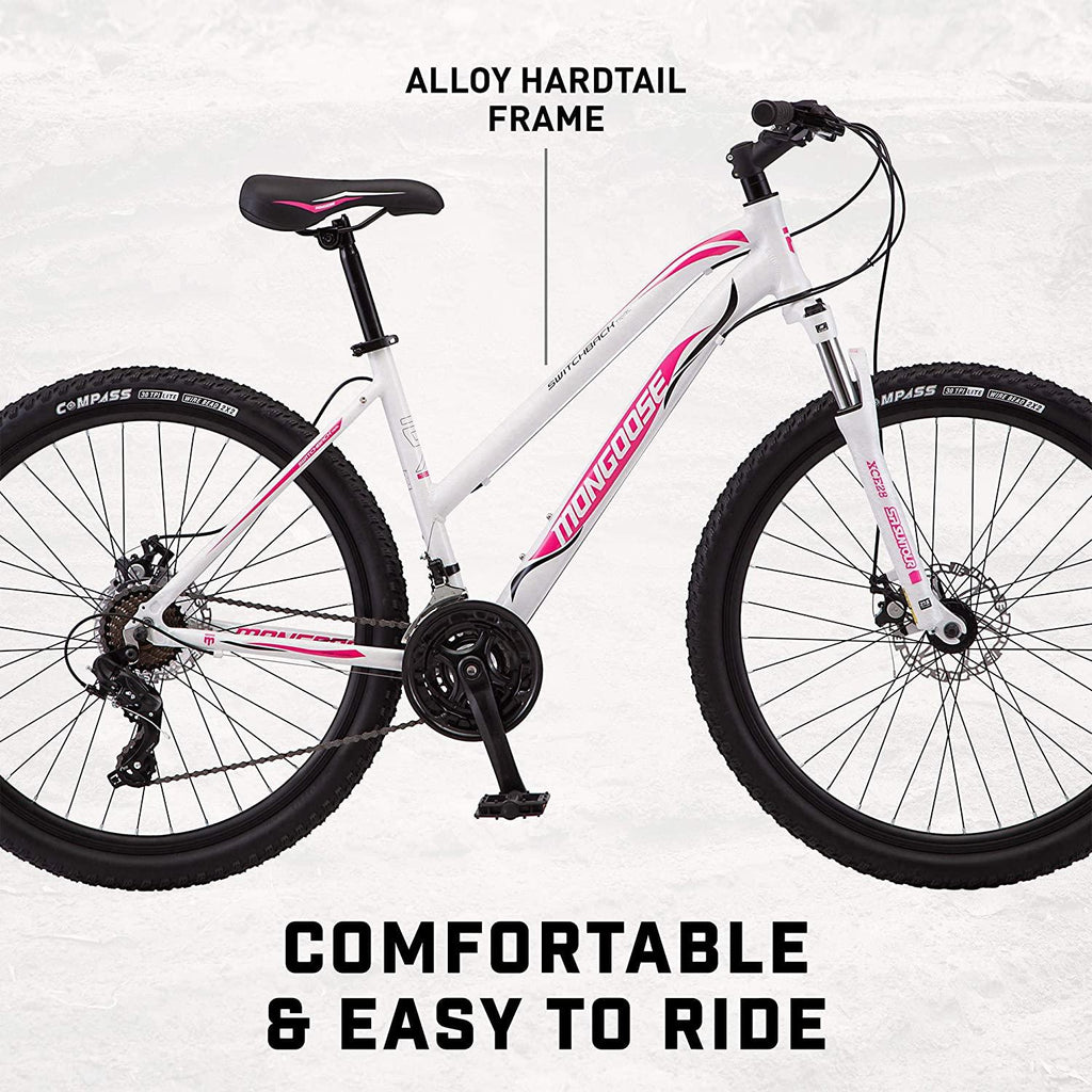 Mongoose Switchback Adult Mountain Bike, 8-21 Speeds, 27.5-Inch Wheels, Aluminum Frame, Disc Brakes, Multiple Colors