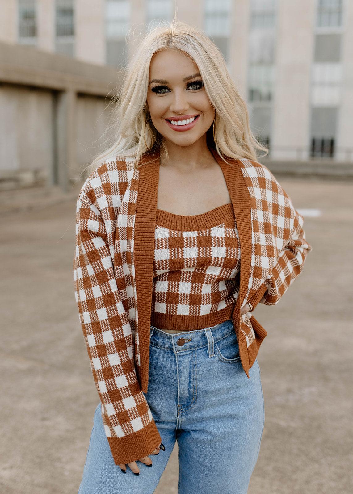 cardigan top set - camel