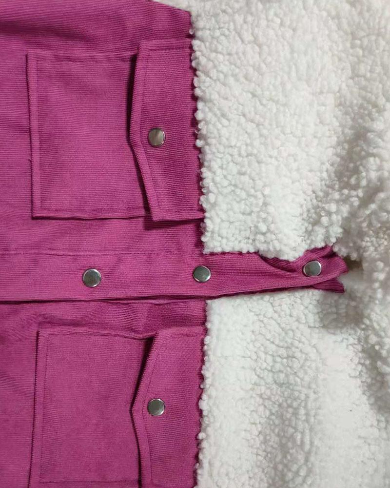 colorblock teddy patch button front corduroy jacket