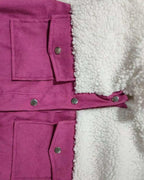 colorblock teddy patch button front corduroy jacket