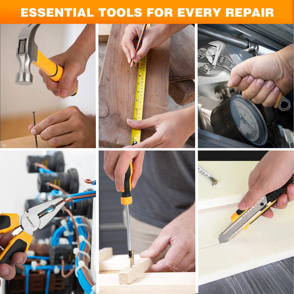 Upgraded 180 Piece Tool Set, Tool Kit with 8V Cordless Drill Set, General Household Hand Drill Kit for Men and Women, Plastic StoraToolbox for DIYers, Home Maintenance and Everyday Repairs(Orange)