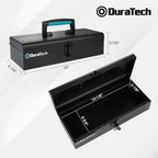 Metal Tool Box, 15" Portable Steel Tool Box with Metal Latch Closure & Plastic Handle, Anti-slip Base, Multi-Purpose Heavy Duty, Black