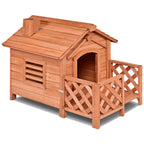 Tangkula Pet Dog House, Wooden Dog Room with Porch &amp; Fence, Raised Vent and Balcony for Outdoor &amp; Indoor Use, Pet House Shelter for Puppies and Dogs, Dog House Dog Kennel