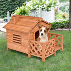 Tangkula Pet Dog House, Wooden Dog Room with Porch &amp; Fence, Raised Vent and Balcony for Outdoor &amp; Indoor Use, Pet House Shelter for Puppies and Dogs, Dog House Dog Kennel