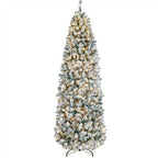 Prelit Snow Flocked Artificial Christmas Tree KingsFir Pencil Tree w/ Stand