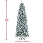 Prelit Snow Flocked Artificial Christmas Tree KingsFir Pencil Tree w/ Stand