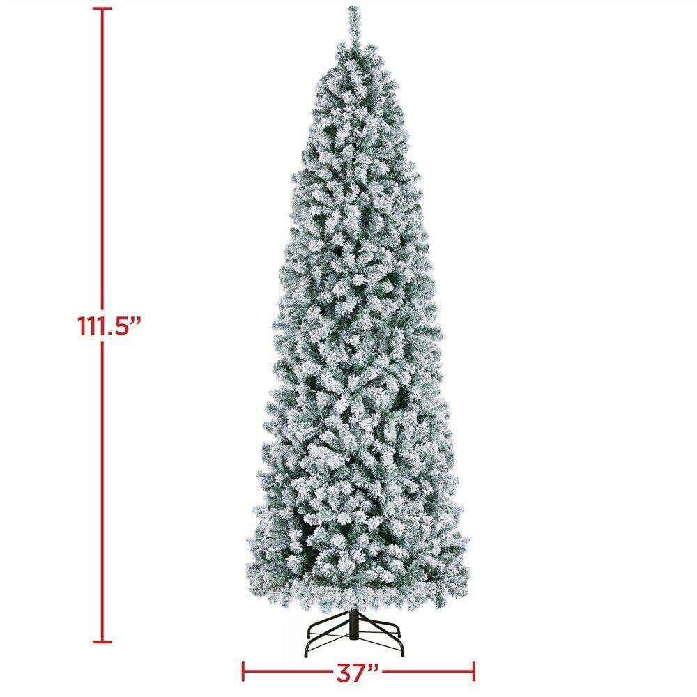 Prelit Snow Flocked Artificial Christmas Tree KingsFir Pencil Tree w/ Stand