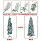 Prelit Snow Flocked Artificial Christmas Tree KingsFir Pencil Tree w/ Stand