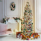 Prelit Snow Flocked Artificial Christmas Tree KingsFir Pencil Tree w/ Stand