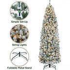 Prelit Snow Flocked Artificial Christmas Tree KingsFir Pencil Tree w/ Stand