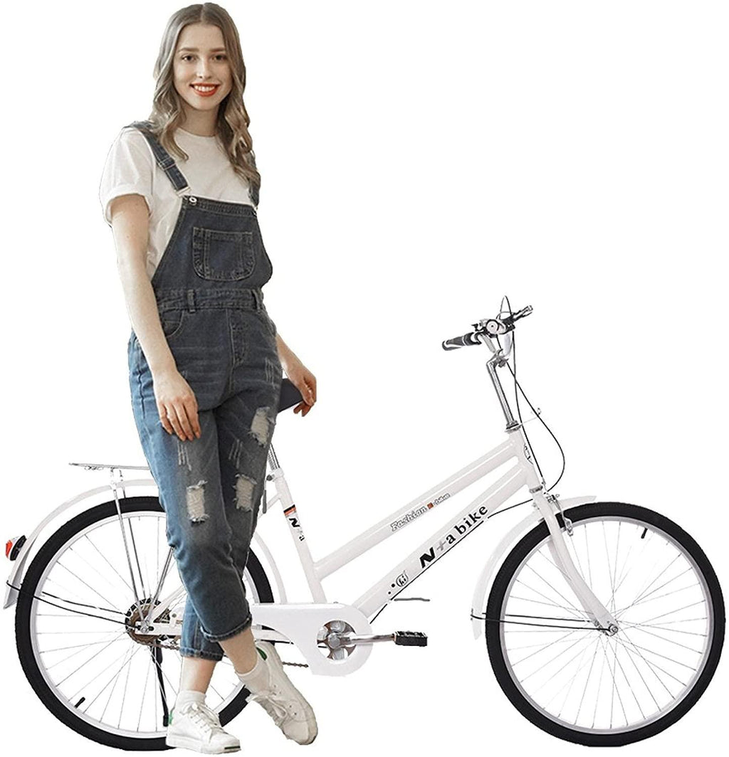24" Womens Beach Cruiser Bike, Unisex Commute Body Ease Comfort Bike Road Seaside Travel Bicycles for Women Men (White)