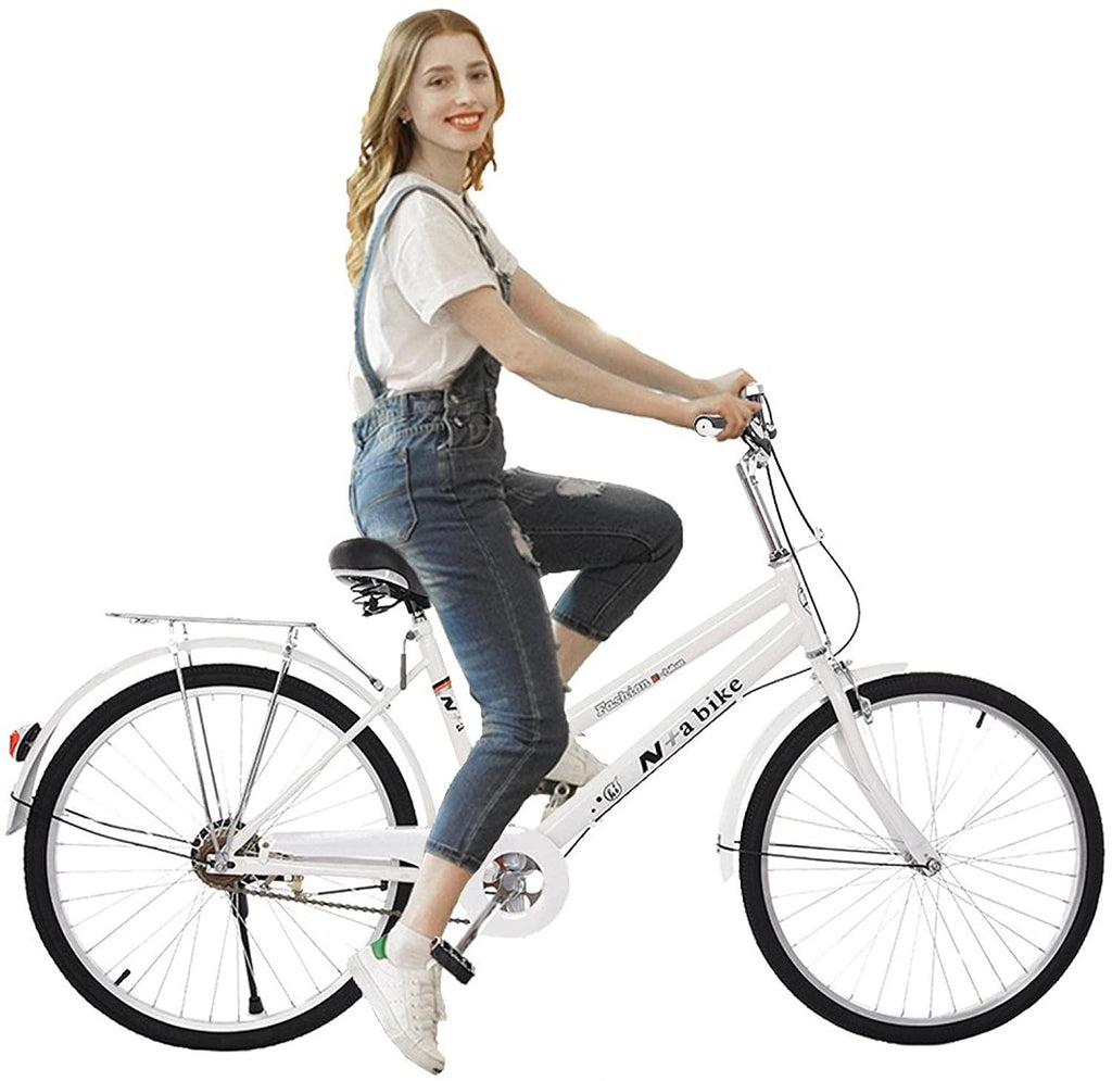 24" Womens Beach Cruiser Bike, Unisex Commute Body Ease Comfort Bike Road Seaside Travel Bicycles for Women Men (White)