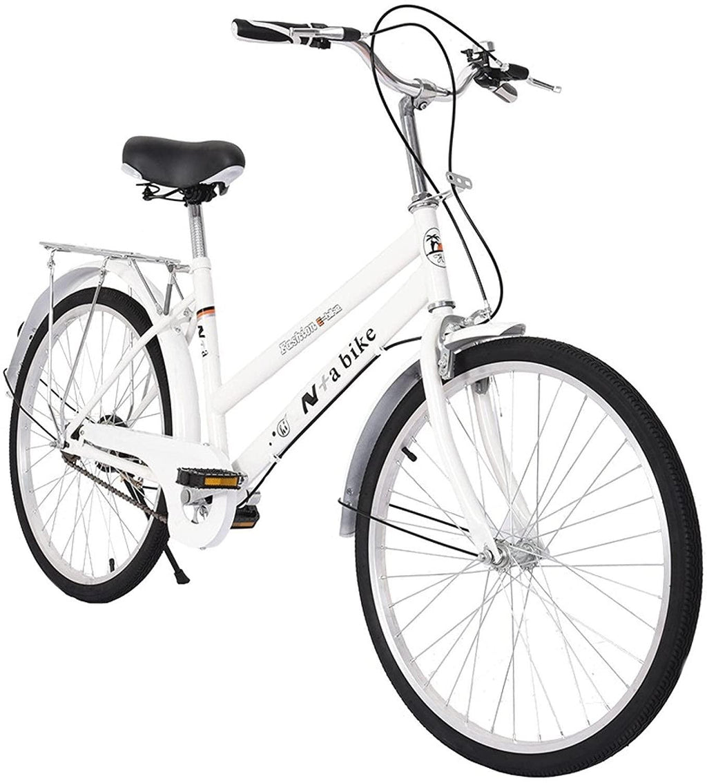 24" Womens Beach Cruiser Bike, Unisex Commute Body Ease Comfort Bike Road Seaside Travel Bicycles for Women Men (White)