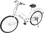 24" Womens Beach Cruiser Bike, Unisex Commute Body Ease Comfort Bike Road Seaside Travel Bicycles for Women Men (White)