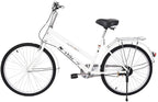 24" Womens Beach Cruiser Bike, Unisex Commute Body Ease Comfort Bike Road Seaside Travel Bicycles for Women Men (White)