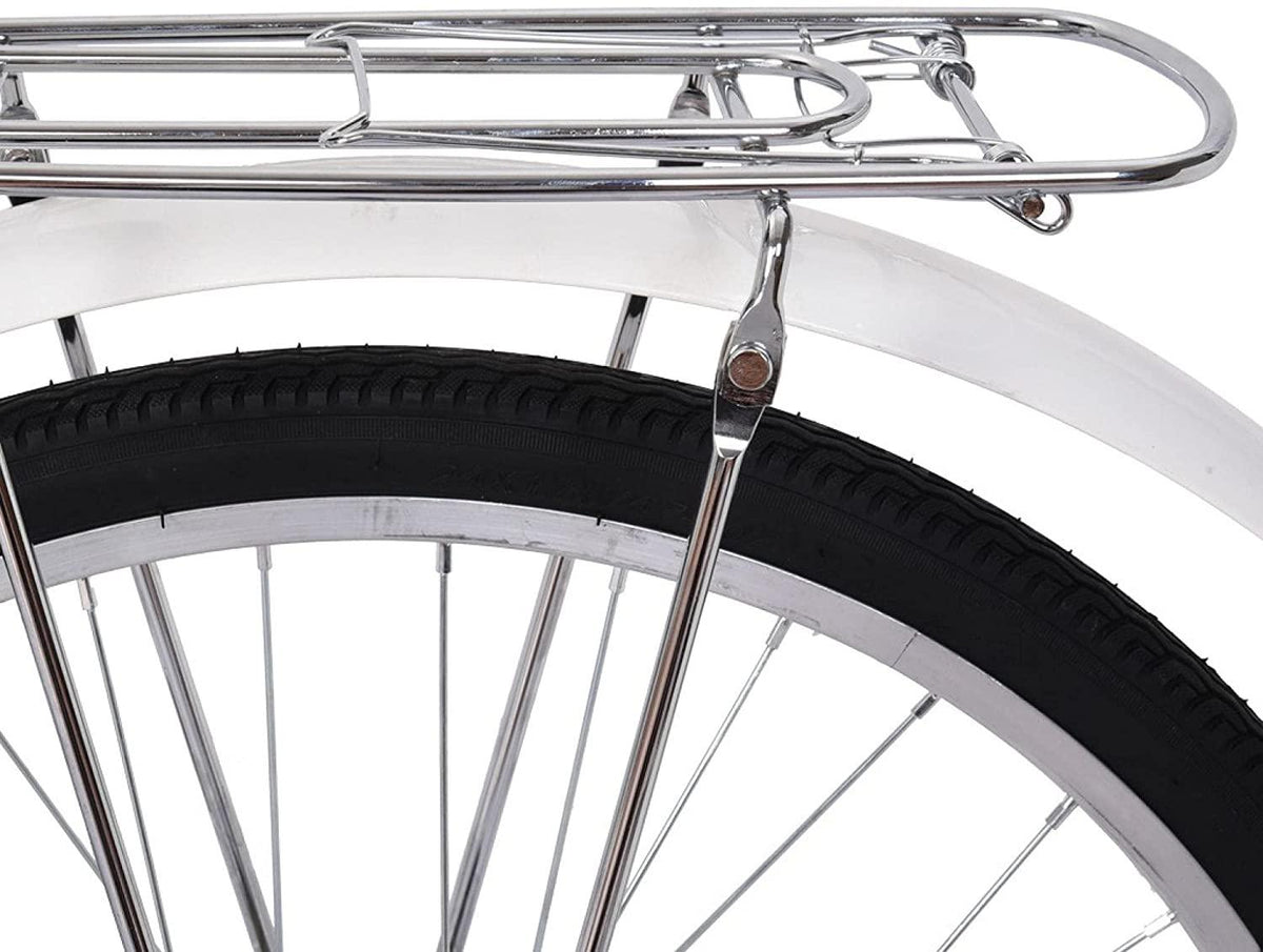 24" Womens Beach Cruiser Bike, Unisex Commute Body Ease Comfort Bike Road Seaside Travel Bicycles for Women Men (White)