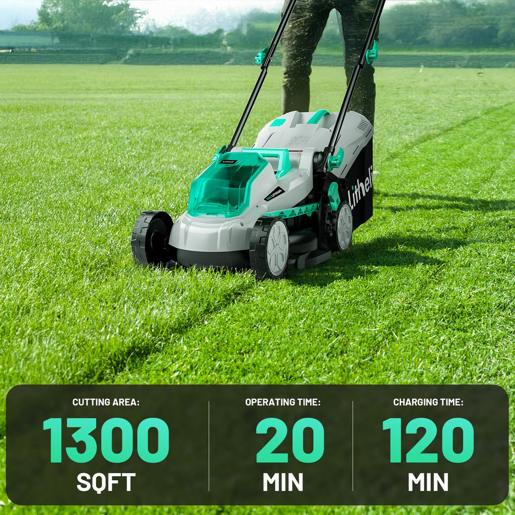 13.1inch Electric Lawn Mower Cordless,Grass Cutter Machine for 1600 Sq.Ft.Lawnmower with Brushless Motor, 8 Gallon Capacity, Cutting Height from 1 to 2.5 in, Includes 1X4.0 Ah Battery