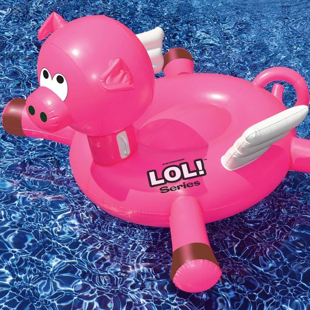 Swimline LOL! Giant Inflatable Ride On Flying Pig Swimming Pool Float (6 Pack)