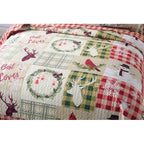 Farmhouse Christmas Rustic Plaid, Reindeer, Snowman, Deer Quilt Set (3 Piece Bedding)