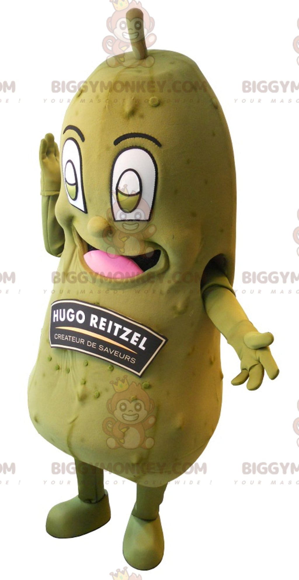 Hugo Reitzel pickle BIGGYMONKEYmascot costume. giant pickle