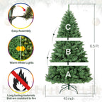 Hykolity Prelit Artificial Christmas Tree, 350 Warm White Lights, 1100 Tips, Foldable Metal Base and Hinged Branches,6.5'