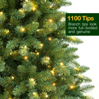 Hykolity Prelit Artificial Christmas Tree, 350 Warm White Lights, 1100 Tips, Foldable Metal Base and Hinged Branches,6.5'